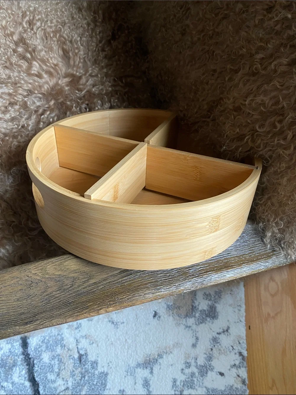 NWT Round Bamboo Serving Tray with Four Dividers - Natural. No offers